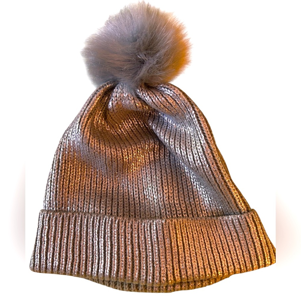 Gunmetal Silver Beanie with Pom Pom